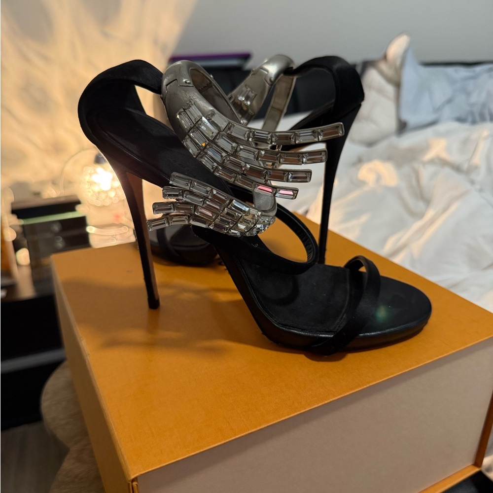 Giuseppe Zanotti Black and Silver Strappy Heels
